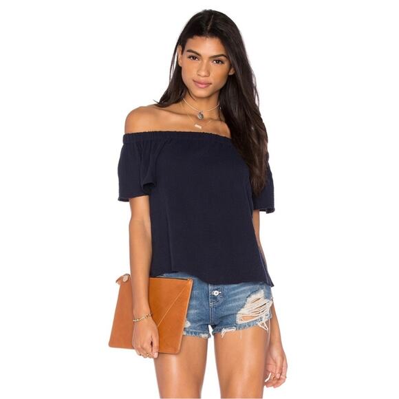 Rebecca Taylor Navy Cotton Gauze Off the Shoulder Top - size 4 - Picture 1 of 6